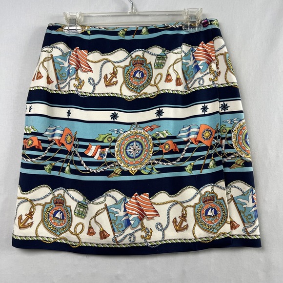 Talbots Nautical Wrap Skirt Womens 12p Petite Straight Pencil Silk Preppy - Picture 1 of 12